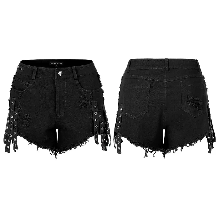 Punk Black Denim Shorts with Stylish Embellishments EVEs SECRETS Anal