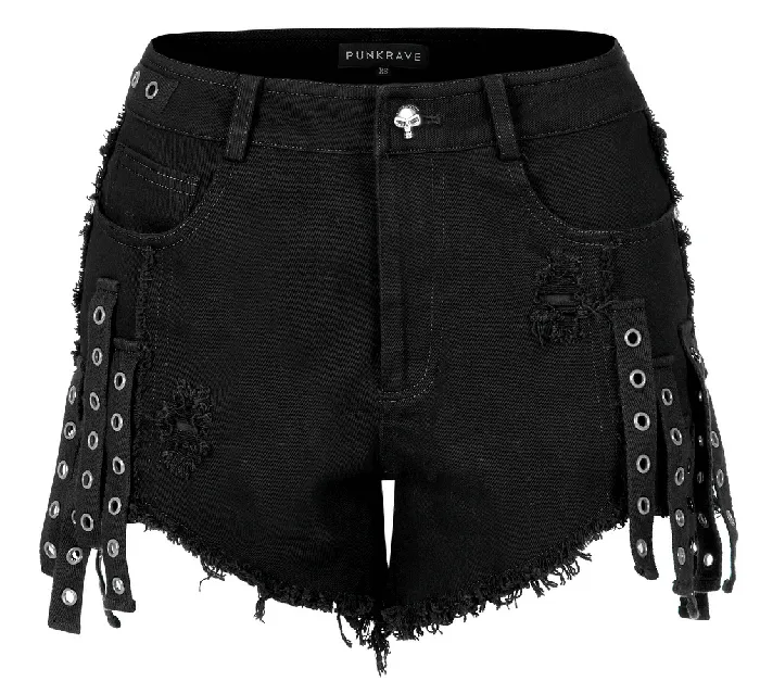 Punk Black Denim Shorts with Stylish Embellishments EVEs SECRETS Anal