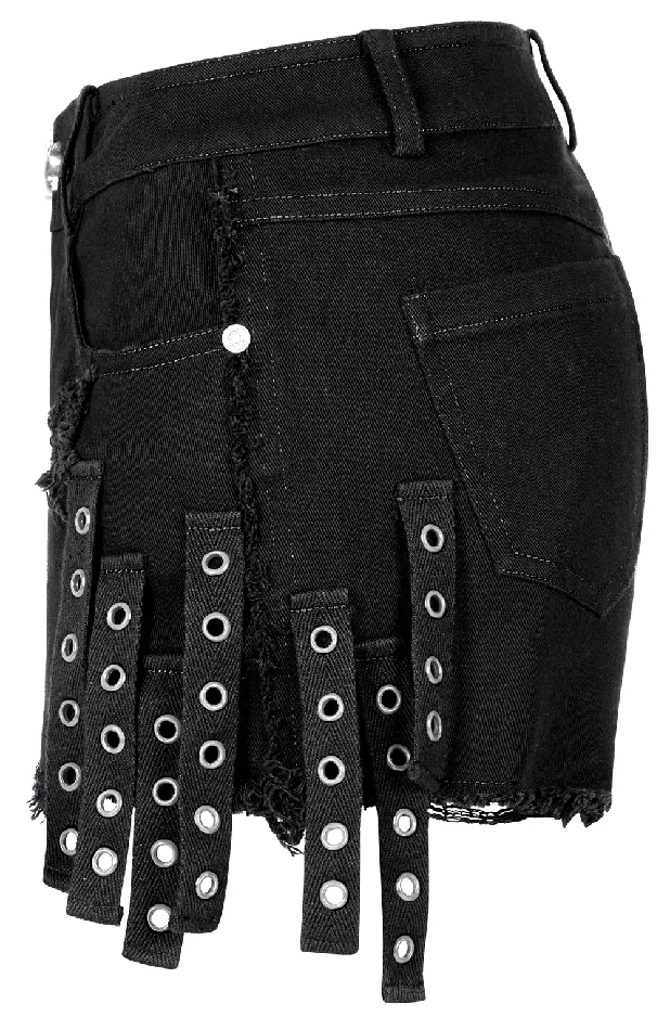 Punk Black Denim Shorts with Stylish Embellishments EVEs SECRETS Anal