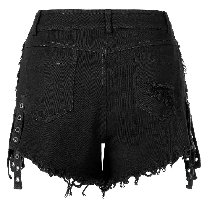 Punk Black Denim Shorts with Stylish Embellishments EVEs SECRETS Anal