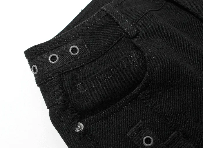 Punk Black Denim Shorts with Stylish Embellishments EVEs SECRETS Anal
