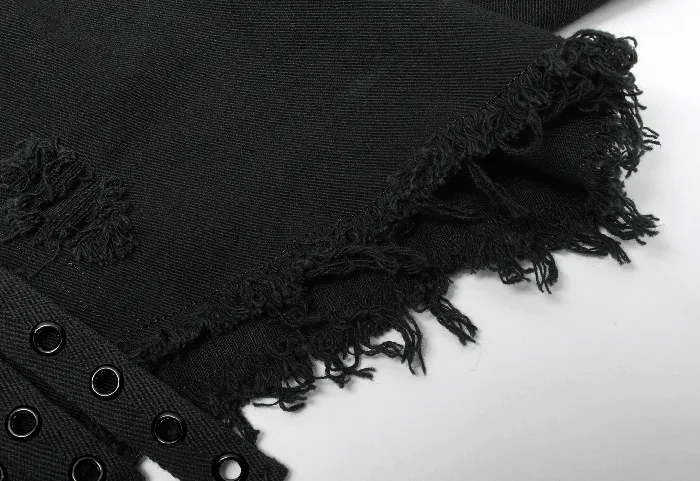 Punk Black Denim Shorts with Stylish Embellishments EVEs SECRETS Anal