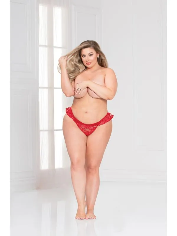 Calvista Lace Ruffle Thong 11145X Red 3X4X Vibrators