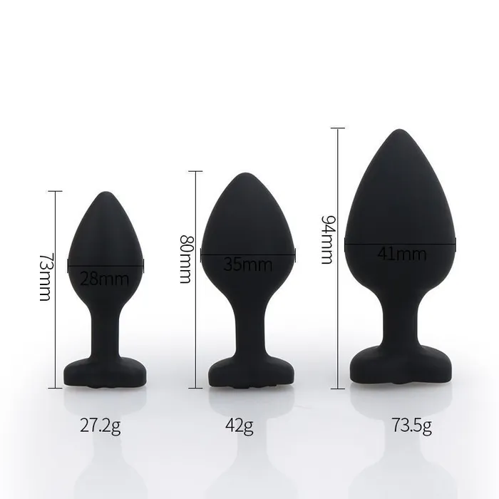 Heart Shaped Black Silicone Butt Plug with Gem Small Clear AotoWholesale China Anal