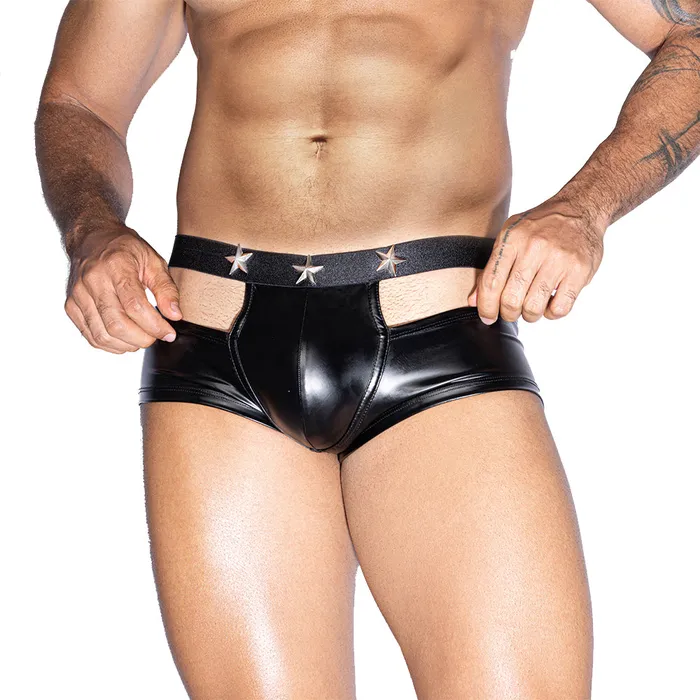 Restraints Skivvies Black PU Leather Male Hollow Sexy Underwear FRISKY BUSINESS SG