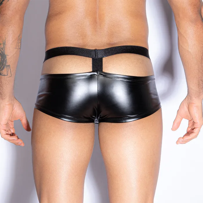 Restraints Skivvies Black PU Leather Male Hollow Sexy Underwear FRISKY BUSINESS SG