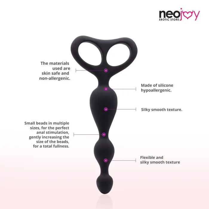 Anal Neojoy Beaded Anal Dildo Silicone With Double Loops Black 175cm 69 inch Neojoy