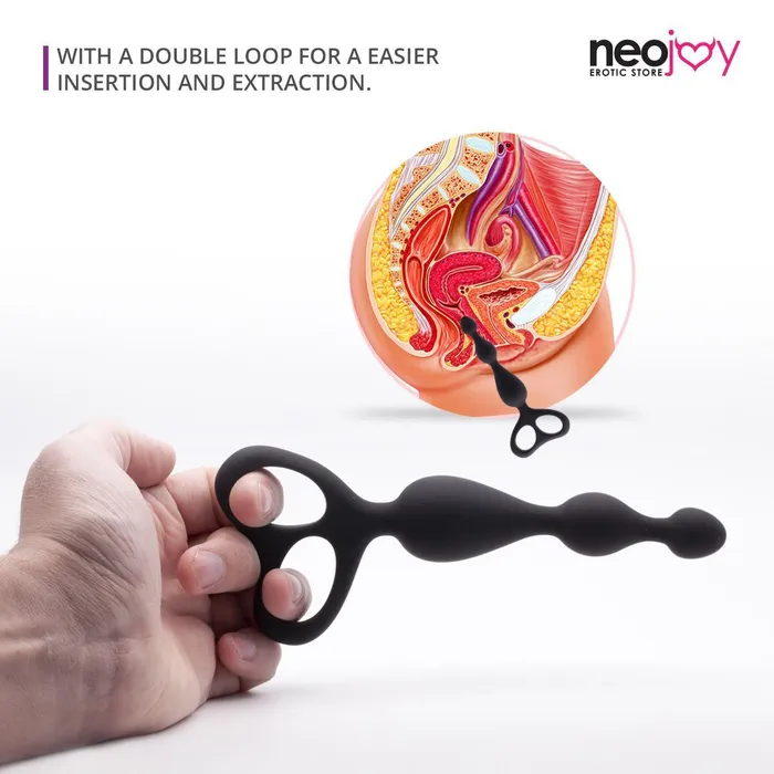 Anal Neojoy Beaded Anal Dildo Silicone With Double Loops Black 175cm 69 inch Neojoy