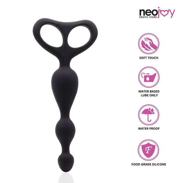 Anal Neojoy Beaded Anal Dildo Silicone With Double Loops Black 175cm 69 inch Neojoy