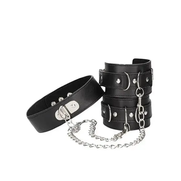 Anal Shots America Shots Ouch Black White Bonded Leather Collar Whand Cuffs Black Anal Shots America Shots Ouch Black White Bonded Leather Collar Whand Cuffs Black