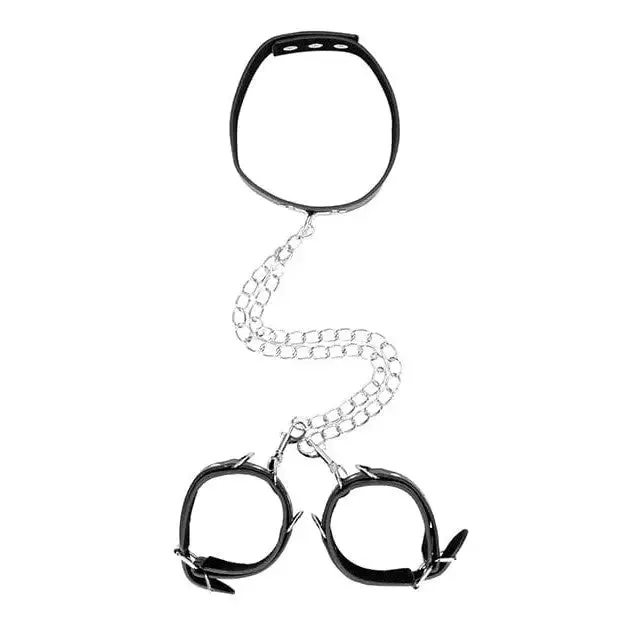 Anal Shots America Shots Ouch Black White Bonded Leather Collar Whand Cuffs Black Anal Shots America Shots Ouch Black White Bonded Leather Collar Whand Cuffs Black