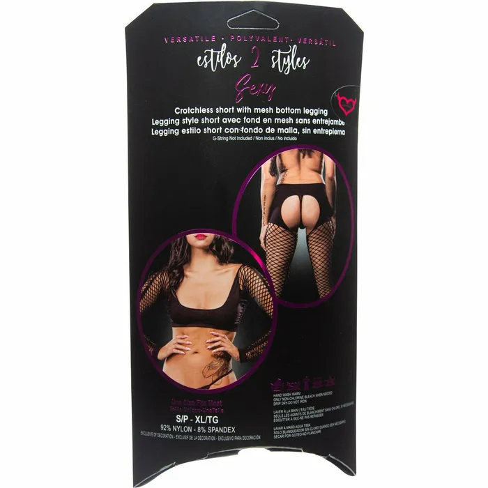 Beverly Hills Naughty Girl Crotchless Short with Mesh Bottom Leggings Black One Size Beverly Hills Bodystockings Playsuits