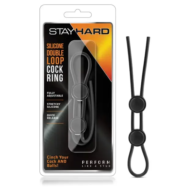 Blush Dildos Blush Stay Hard Silicone Double Loop LassoBolo Cockring Black