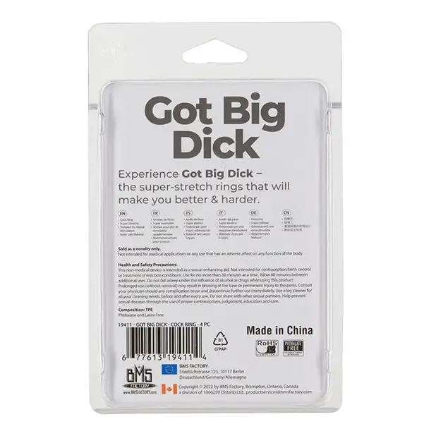 Dildos BMS Enterprises Got Big Dick 4 Pack Cock Rings Black