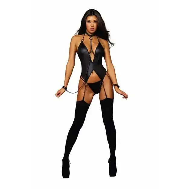 Dreamgirl International Dreamgirl Faux Leather Short Garter Slip with Black Chain Detail Couples Dreamgirl International Dreamgirl Faux Leather Short Garter Slip with Black Chain Detail Couples