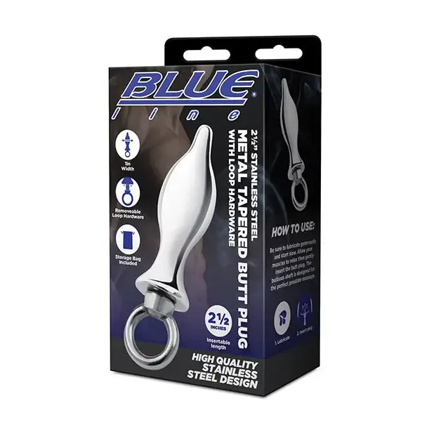 Electric Eel INC Blue Line 25 Stainless Steal Bling Tapered Butt Plug wLoop Hardware Anal Electric Eel INC Blue Line 25 Stainless Steal Bling Tapered Butt Plug wLoop Hardware Anal