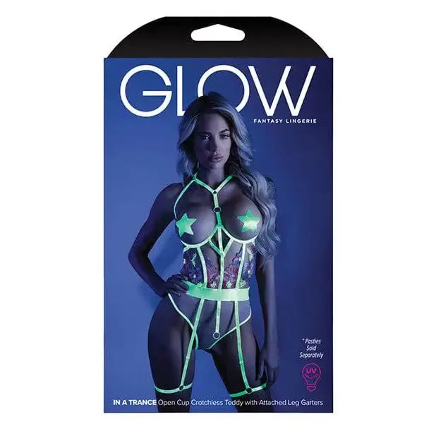 Fantasy Lingerie Anal Glow In a Trance Black Light Embroidered Cupless Garter Teddy by Fantasy Lingerie
