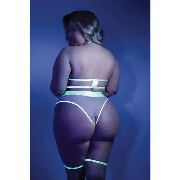 Fantasy Lingerie Anal Glow In a Trance Black Light Embroidered Cupless Garter Teddy by Fantasy Lingerie