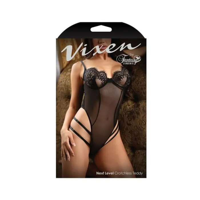 Fantasy Lingerie Couples Fantasy Lingerie Vixen Next Level Strappy Crotchless Teddy with Lace Underwire Cups Black OS Fantasy Lingerie Couples Fantasy Lingerie Vixen Next Level Strappy Crotchless Teddy with Lace Underwire Cups Black OS