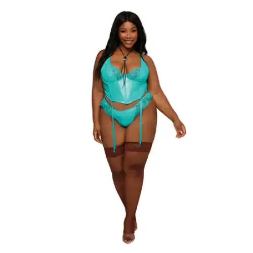 Female Sex Toys Dreamgirl International Dreamgirl Lace Trim Pleather Bustier GString with Removeable Garters Ocean 1XL Female Sex Toys Dreamgirl International Dreamgirl Lace Trim Pleather Bustier GString with Removeable Garters Ocean 1XL