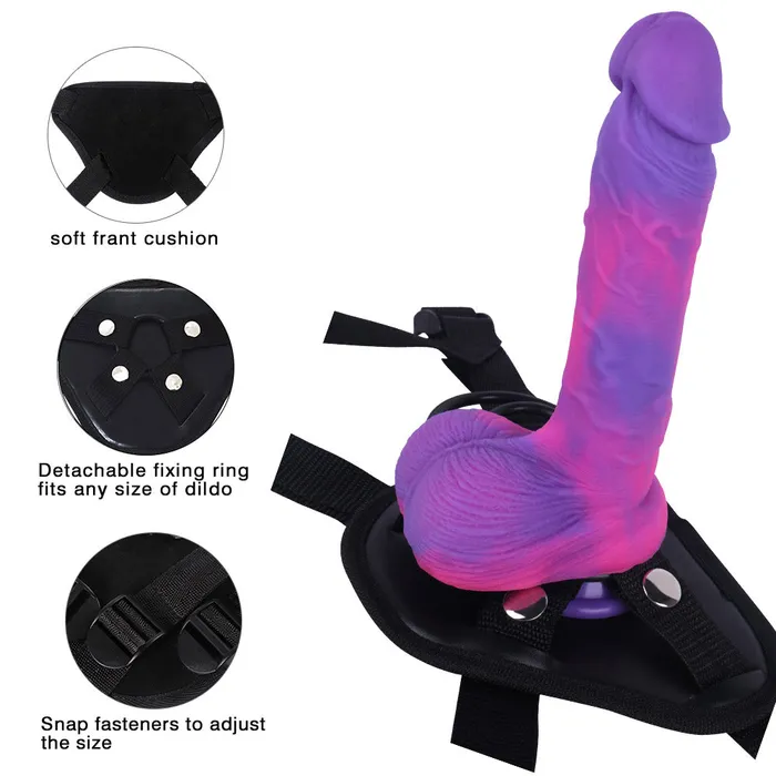 Female Sex Toys Modi F496 Adjustable StrapOn Harness Kit with 81inch Multicolored Liquid Silicone Dildo