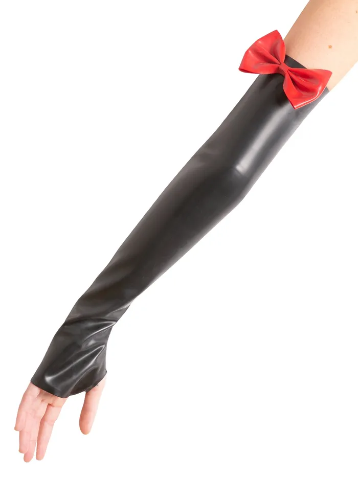 HonourSkintwocom Anal Latex Elbow Gauntlets with Bow in BlackRed