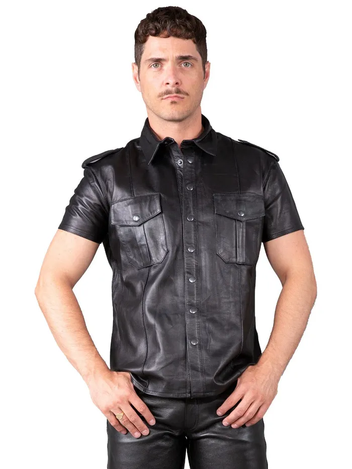 HonourSkintwocom Anal Regular Fit Leather Shirt in Black