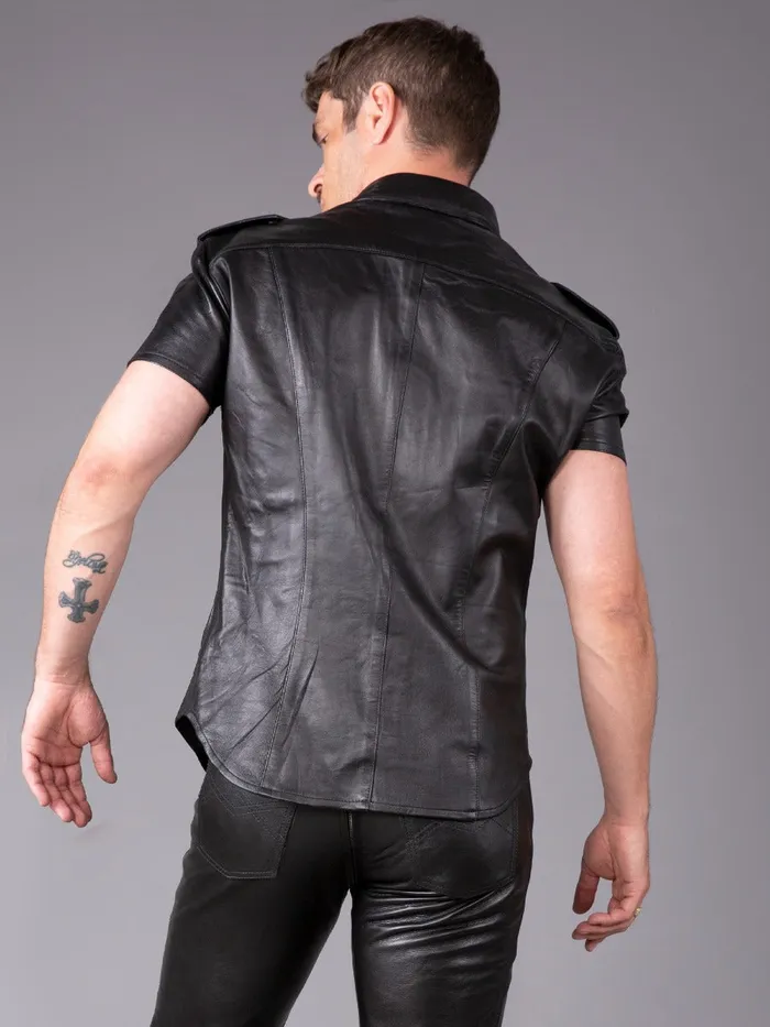 HonourSkintwocom Anal Regular Fit Leather Shirt in Black