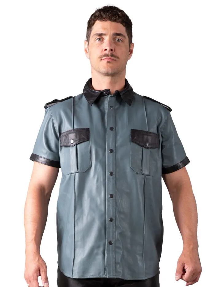 HonourSkintwocom Anal Regular Fit Leather Shirt in Grey Black