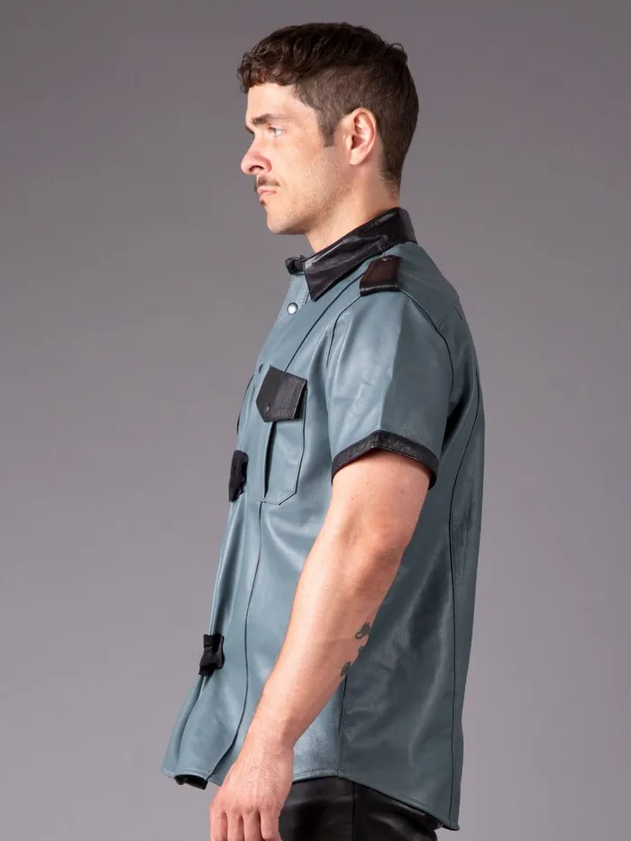 HonourSkintwocom Anal Regular Fit Leather Shirt in Grey Black