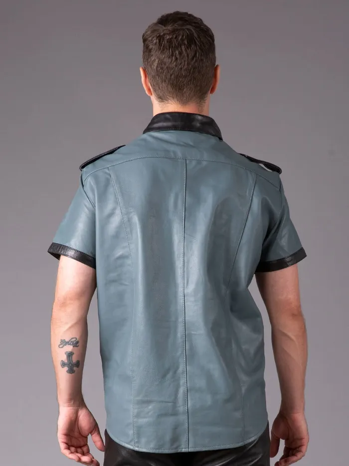HonourSkintwocom Anal Regular Fit Leather Shirt in Grey Black
