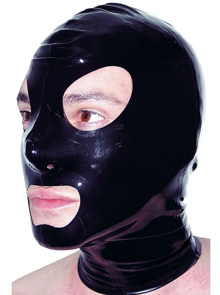 HonourSkintwocom Dildos Black Rubber Hood with Eyes Nose and Mouth Holes