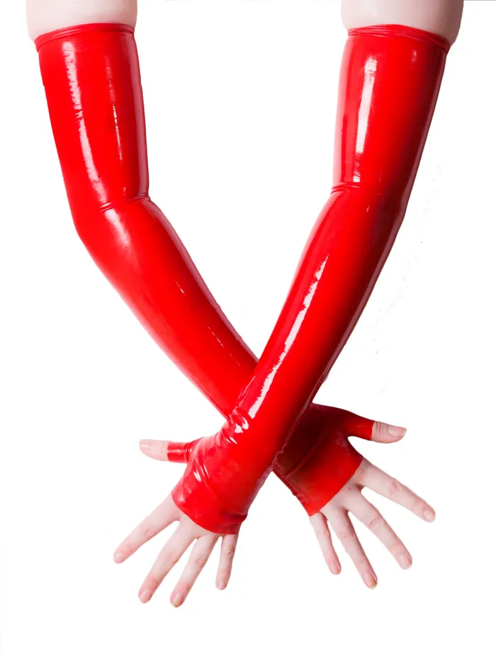 HonourSkintwocom Vibrators Seamless Fingerless Latex Gloves in Red