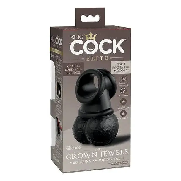 King Cock Elite Dildos King Cock Elite The Crown Jewels Vibrating Swinging Balls Black