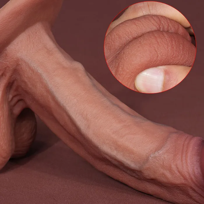 Modi Dildos FN75 Dark Skin Color Realistic and Soft Liquid Silicone Vein Texture Suction Cup Dildo with Balls 7 to 9 Inch 2 Size
