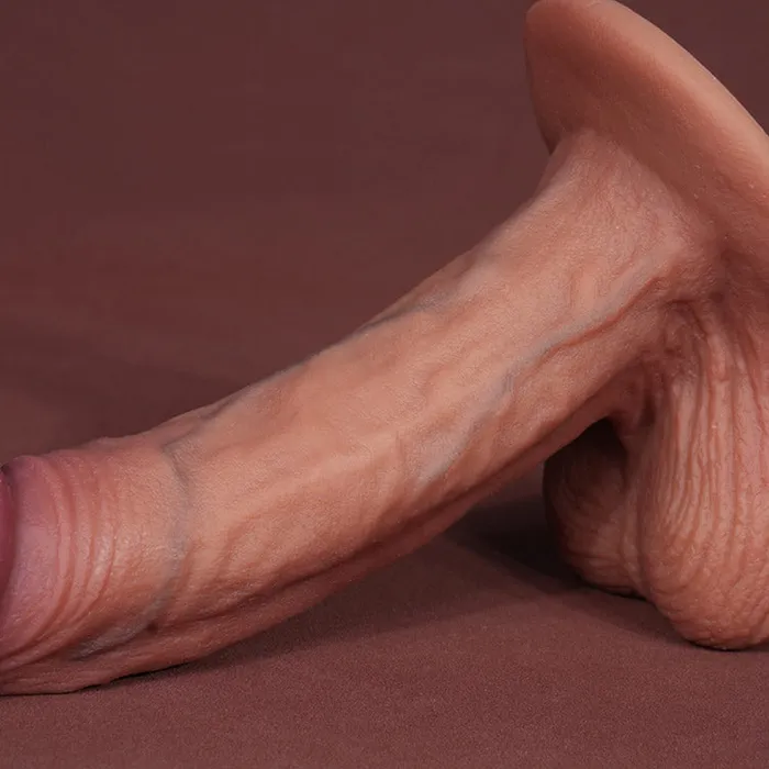 Modi Dildos FN75 Dark Skin Color Realistic and Soft Liquid Silicone Vein Texture Suction Cup Dildo with Balls 7 to 9 Inch 2 Size