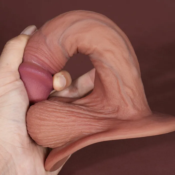 Modi Dildos FN75 Dark Skin Color Realistic and Soft Liquid Silicone Vein Texture Suction Cup Dildo with Balls 7 to 9 Inch 2 Size
