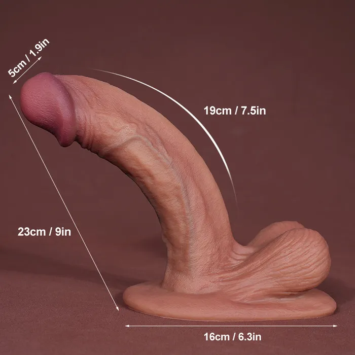 Modi Dildos FN75 Dark Skin Color Realistic and Soft Liquid Silicone Vein Texture Suction Cup Dildo with Balls 7 to 9 Inch 2 Size