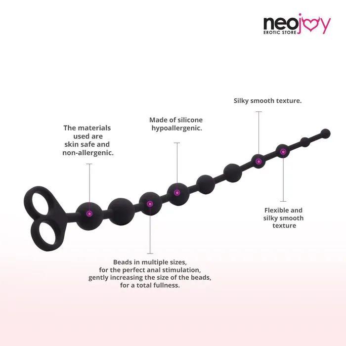 Neojoy Anal Beads Silicon with double loops Black Extra Large 129 inch 33 cm Neojoy Anal