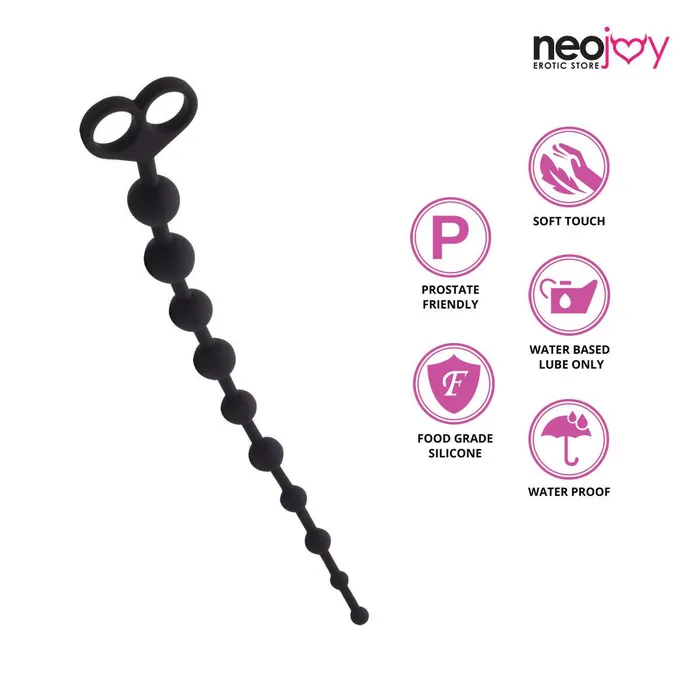 Neojoy Anal Beads Silicon with double loops Black Extra Large 129 inch 33 cm Neojoy Anal