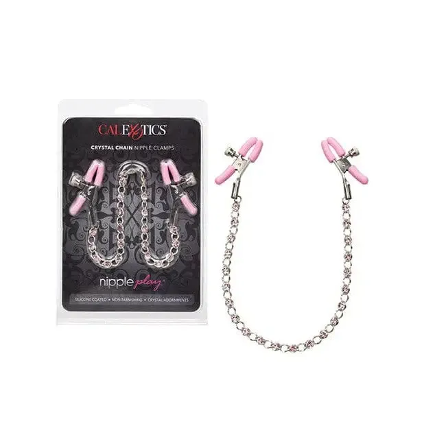 Nipple Play Crystal Chain Nipple Clamps Pink CalExotics Couples
