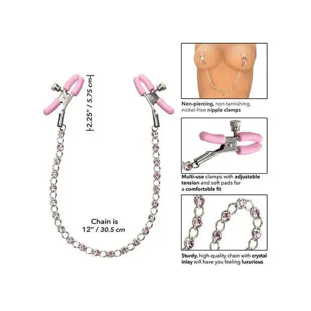 Nipple Play Crystal Chain Nipple Clamps Pink CalExotics Couples Nipple Play Crystal Chain Nipple Clamps Pink CalExotics Couples
