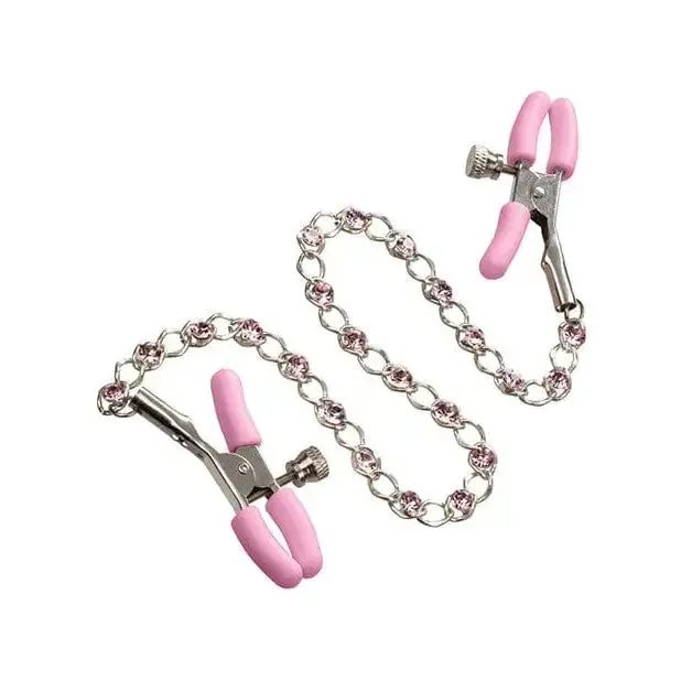 Nipple Play Crystal Chain Nipple Clamps Pink CalExotics Couples Nipple Play Crystal Chain Nipple Clamps Pink CalExotics Couples