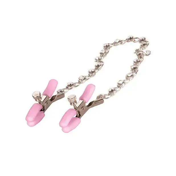 Nipple Play Crystal Chain Nipple Clamps Pink CalExotics Couples Nipple Play Crystal Chain Nipple Clamps Pink CalExotics Couples