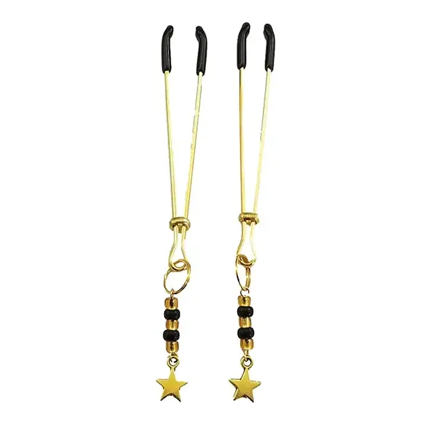 Phs International Anal Bijoux De Nip Tweezer Nipple Clamp Wblack Gold Beads Wstar Gold Phs International Anal Bijoux De Nip Tweezer Nipple Clamp Wblack Gold Beads Wstar Gold