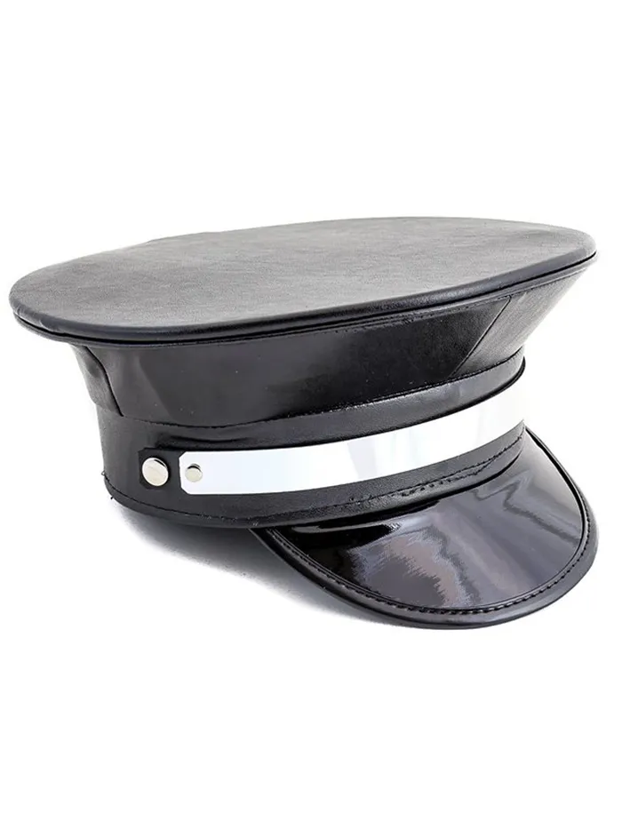 Restraints HonourSkintwocom Clearance Leather Police Hat with Metal Plate