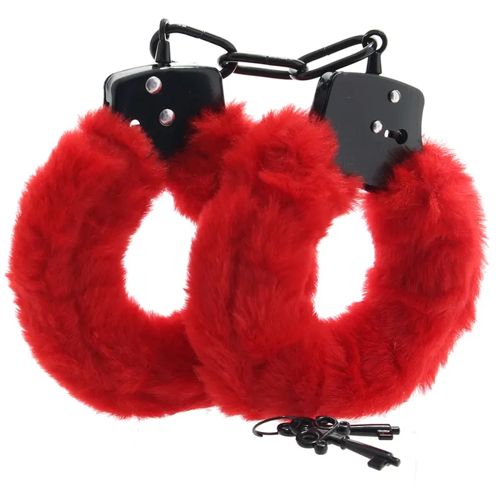 Restraints XR Brands Master Series Cuffed in Fur Wrist Cuffs in Red