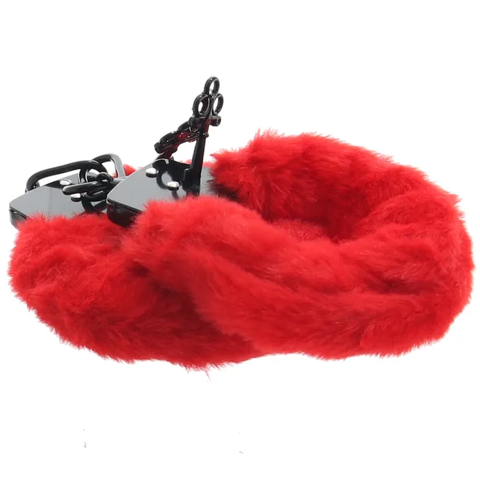 Restraints XR Brands Master Series Cuffed in Fur Wrist Cuffs in Red Restraints XR Brands Master Series Cuffed in Fur Wrist Cuffs in Red