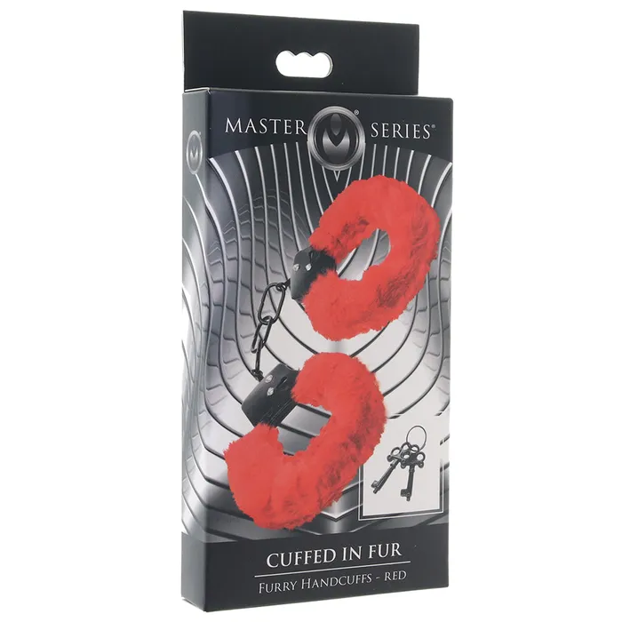 Restraints XR Brands Master Series Cuffed in Fur Wrist Cuffs in Red Restraints XR Brands Master Series Cuffed in Fur Wrist Cuffs in Red