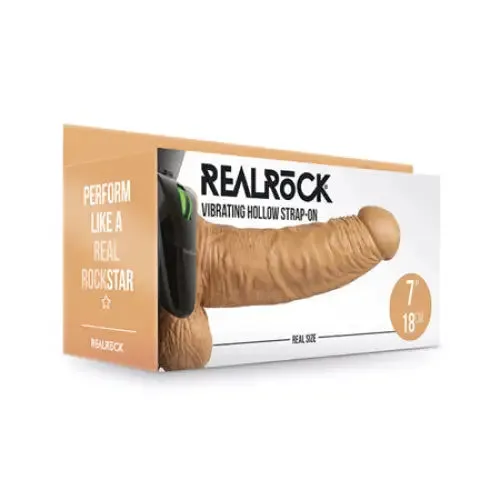 SHOTS AMERICA Female Sex Toys RealRock Realistic 7 in Vibrating Hollow StrapOn With Balls Tan SHOTS AMERICA Female Sex Toys RealRock Realistic 7 in Vibrating Hollow StrapOn With Balls Tan